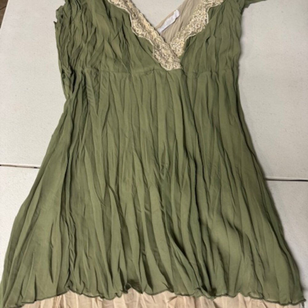 Olive Charlotte Russe Boho shirt with lace and pearls